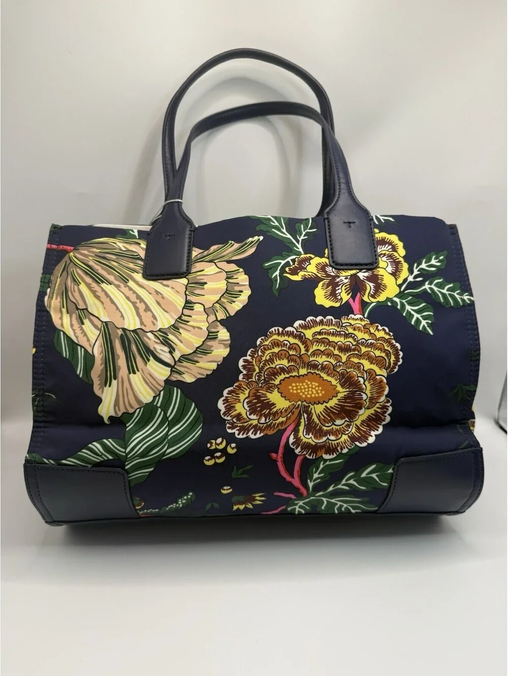 Tory Burch Ella Printed Mini Tote Navy NWT Hand Bag Purse Nylon